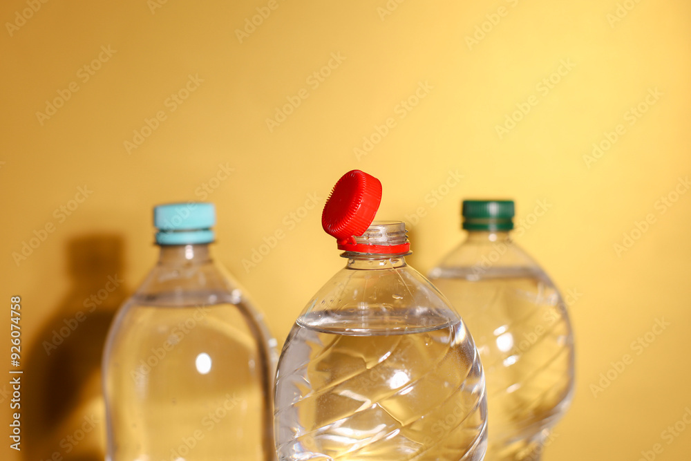 attached bottle caps. plastic bottles attached bottle caps. plastic bottles
