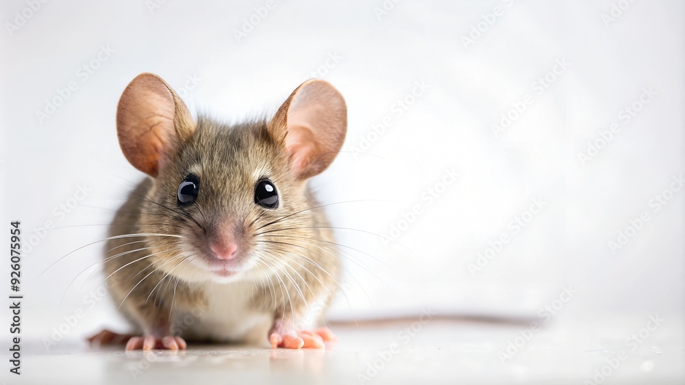 Fototapeta premium Little Mouse with Big Empty Space for Text. Perfect for: Children's day, animal-themed events, playful branding, holiday cards