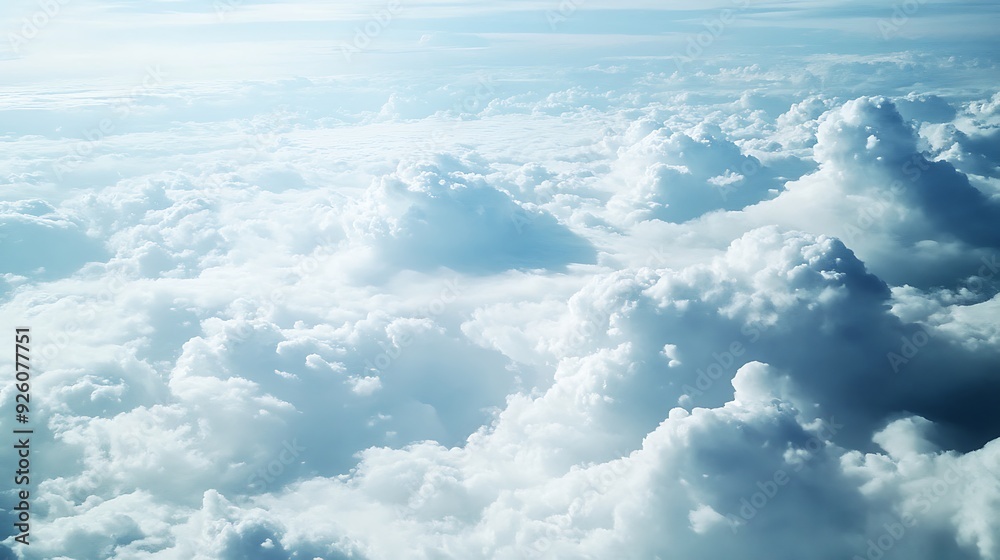 Fototapeta premium An aerial view of a bright blue sky with soft white clouds.