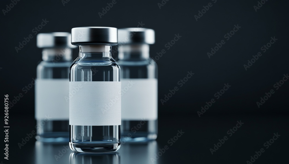 Three Vaccine Vials on a Dark Background Reflecting Modern Medical Advancements and Health Protection Three Vaccine Vials on a Dark Background Reflecting Modern Medical Advancements and Health Protection