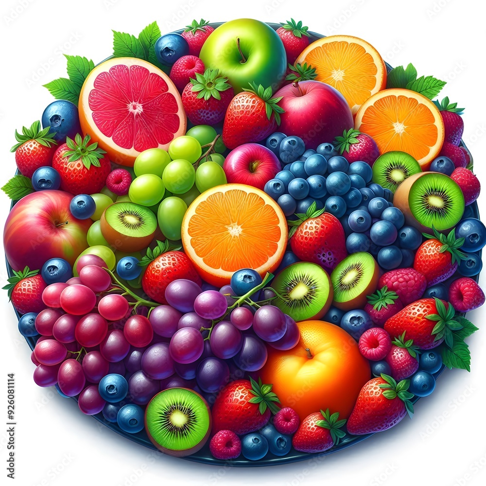 Colorful Fruit Platter with Grapes, Berries, and Kiwi Colorful Fruit Platter with Grapes, Berries, and Kiwi