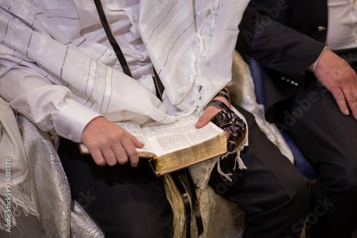 Jewish Prayer with Tefillin and Siddur - Faith and Tradition in Practice photo