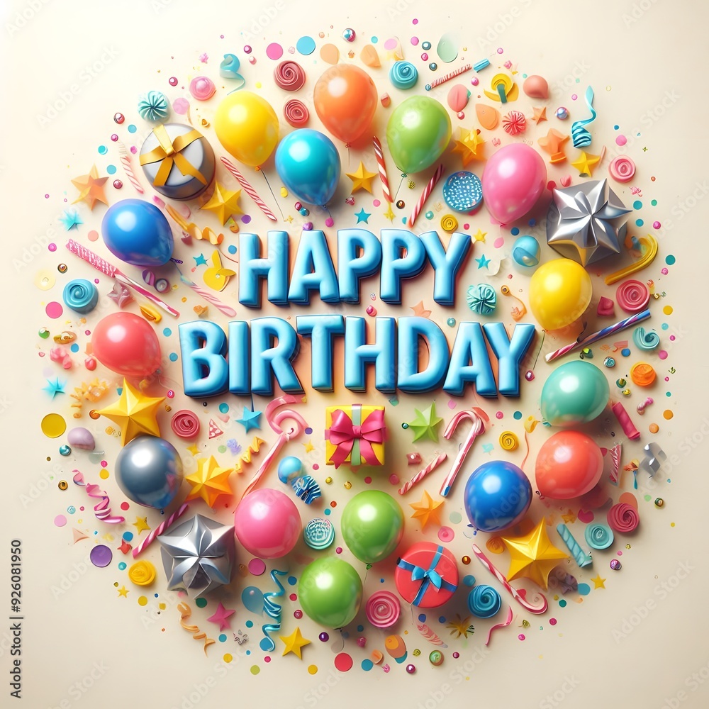 Colorful Happy Birthday Celebration with Balloons and Confetti Colorful Happy Birthday Celebration with Balloons and Confetti