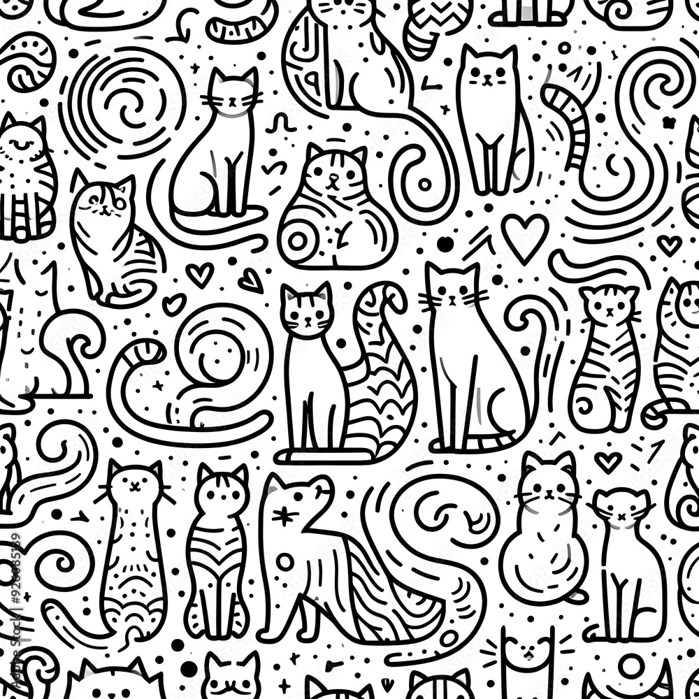 Obraz premium Cute Hand Drawn Cat Pattern