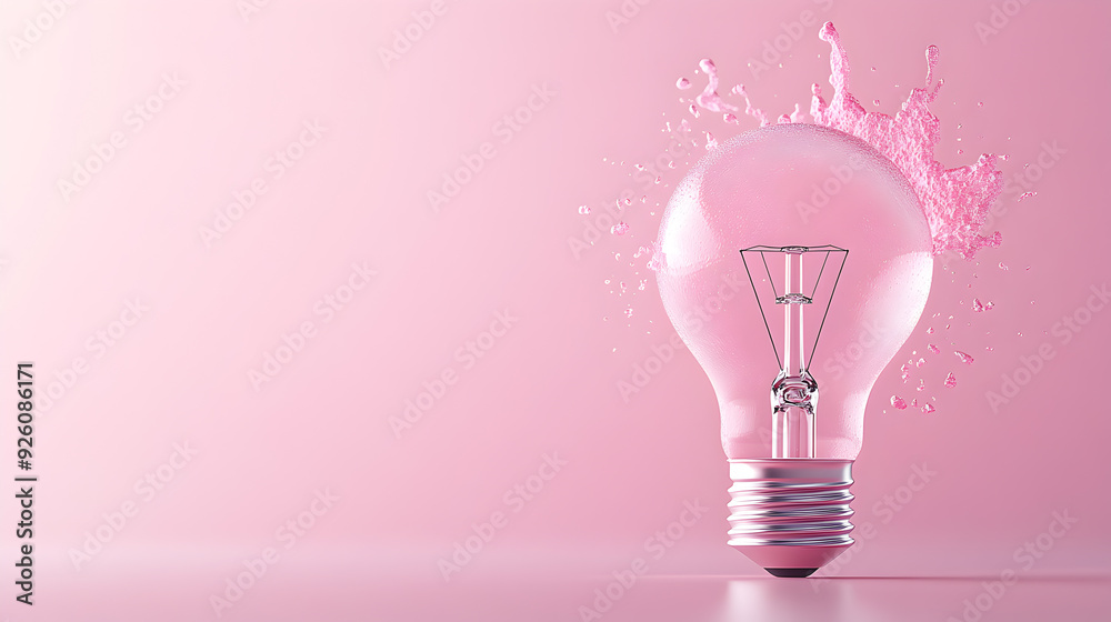 Pink light bulb with pink splash on a pink background. Pink light bulb with pink splash on a pink background.