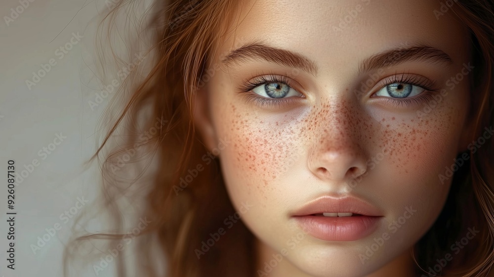 Stunning Close-Up Portrait of a Young Freckled Beauty Stunning Close-Up Portrait of a Young Freckled Beauty