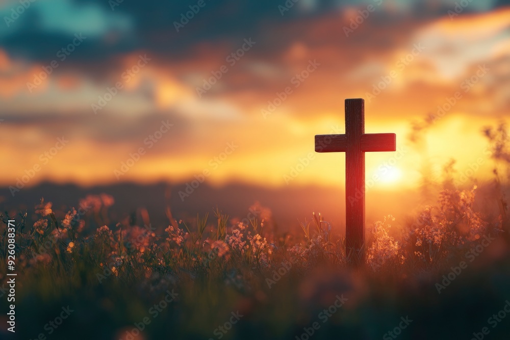 Copyspace Christian, Christianity, Religion background with blurry sunset , ai Copyspace Christian, Christianity, Religion background with blurry sunset , ai