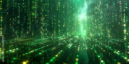 Mesmerizing Futuristic Neon Matrix with Flowing Green Codes for Tech and Software Concepts