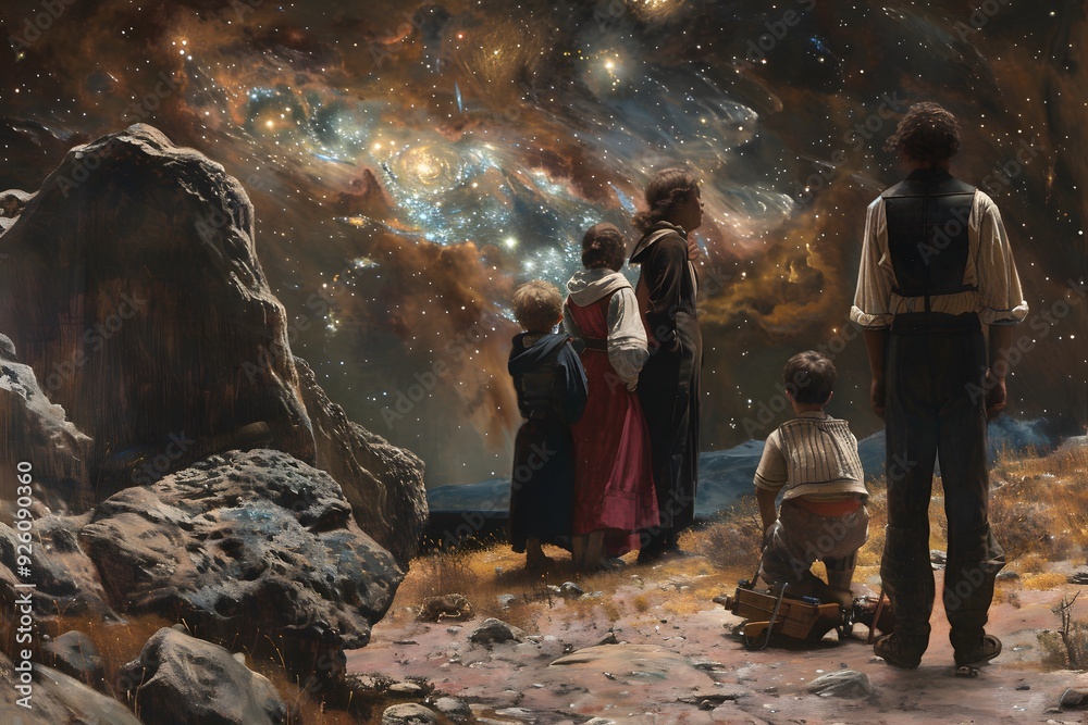 Family Gazing at the Starry Sky. Family Gazing at the Starry Sky.