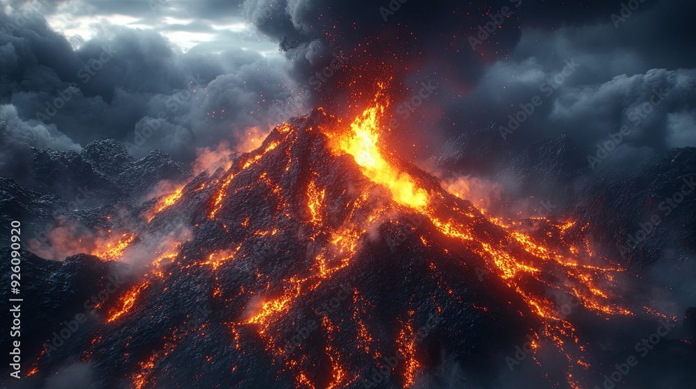 Fiery Fury. Volcanic eruption concept Fiery Fury. Volcanic eruption concept