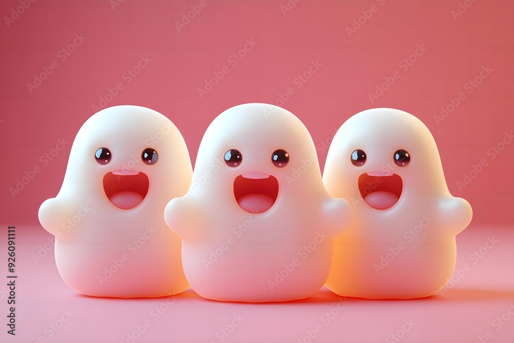 3D cute ghost, witchcraft, witch with hat, Happy Halloween, White ghost 3D cute ghost, witchcraft, witch with hat, Happy Halloween, White ghost