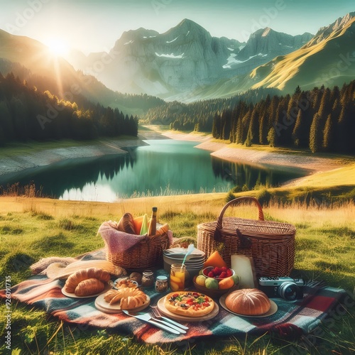 Picnic by the Lake with Mountain Views