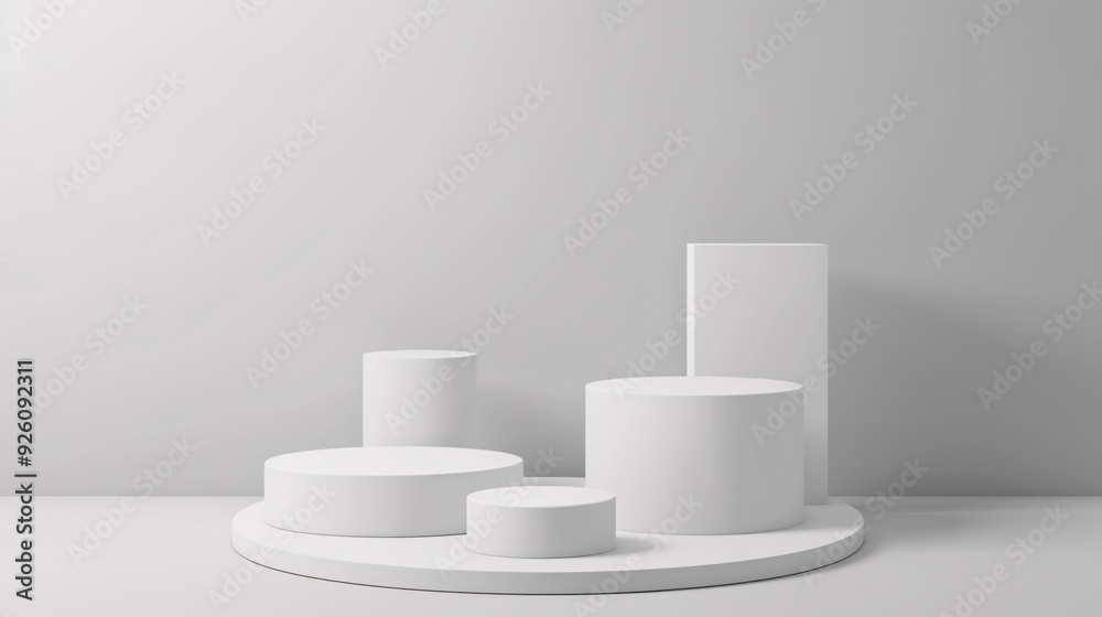 Realistic 3D round corner cube stand podium set in white and gray color scene, vector abstract geometric platforms design Realistic 3D round corner cube stand podium set in white and gray color scene, vector abstract geometric platforms design