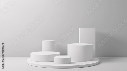 Realistic 3D round corner cube stand podium set in white and gray color scene  vector abstract geometric platforms design