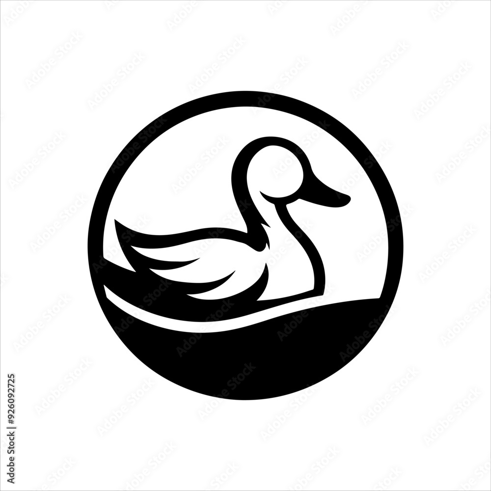 Circle with duck and water logo icon silhouette vector illustration design on white background. Circle with duck and water logo icon silhouette vector illustration design on white background.