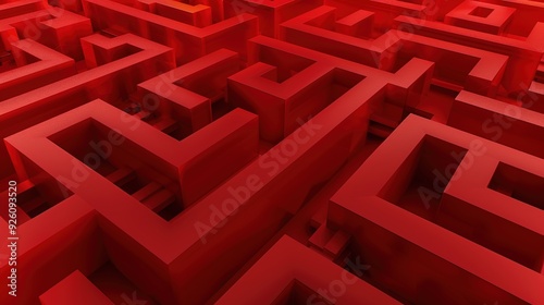 A complex red maze with intricate pathways and layered structures.