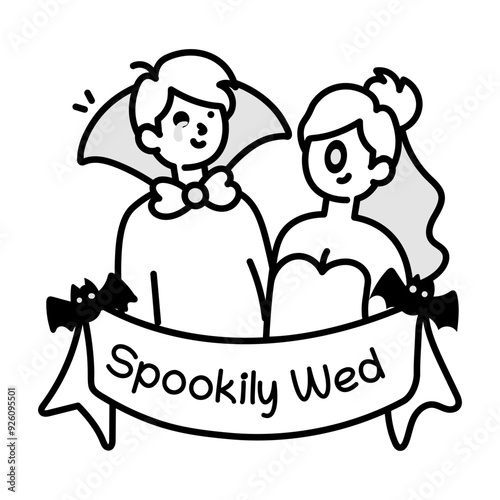 Spooky wedding in vampire costume, doodle icon 

