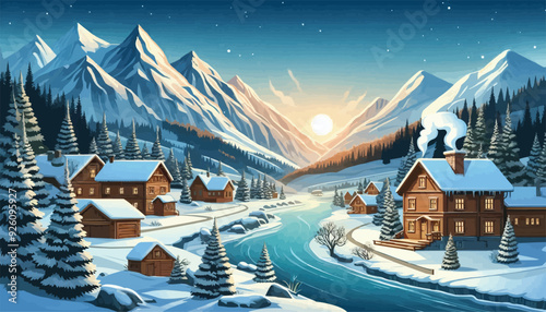 winter landscape with houses