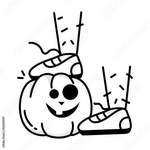 Hand drawn icon of smash pumpkin with shoes  

