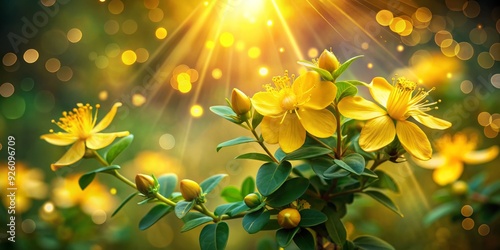 whimsy twilight bloom yellow hypericum mystical bokeh softfocus verdant apothecary dreamy warmgoldenlight photo