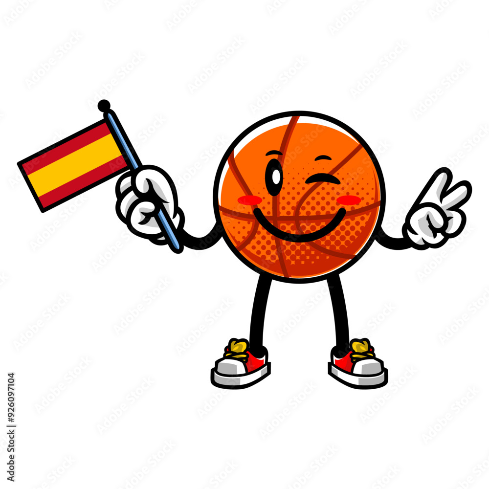 Obraz premium Basketball Mascot Character Holding Spain Flag