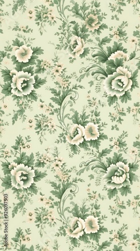 Wallpaper Mural Vintage pattern muted green flower art backgrounds. Torontodigital.ca