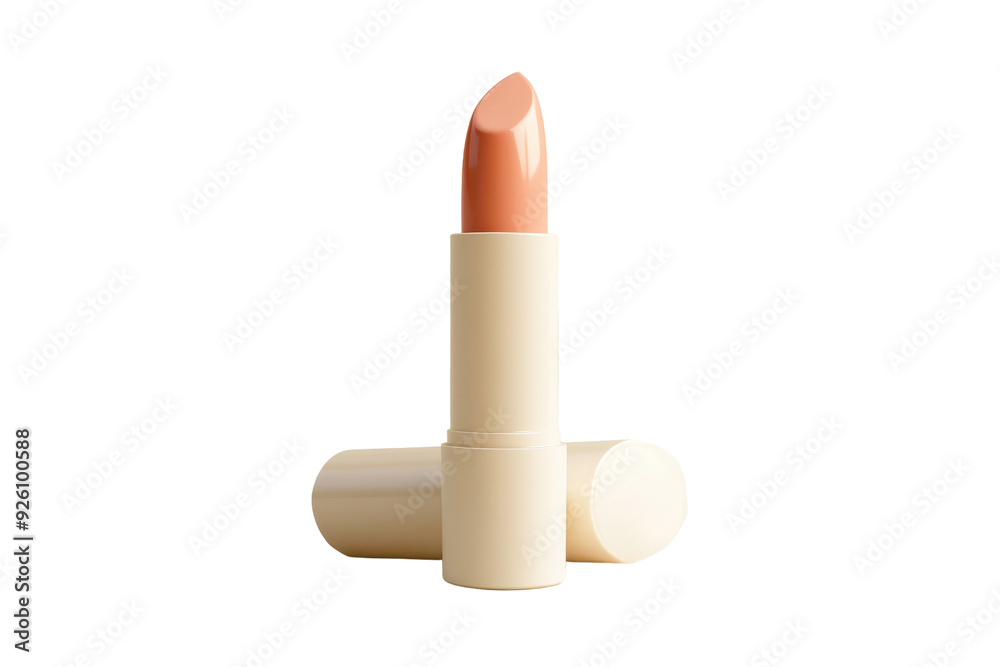 Elegant nude beige lipstick in an ivory tube, minimalistic cosmetic product on a transparent background. close-up showcasing the sleek design. Elegant nude beige lipstick in an ivory tube, minimalistic cosmetic product on a transparent background. close-up showcasing the sleek design.