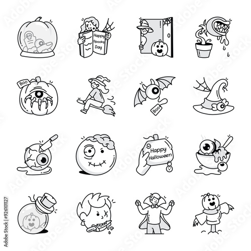 Handy Set of Halloween Party Doodle Icons  

