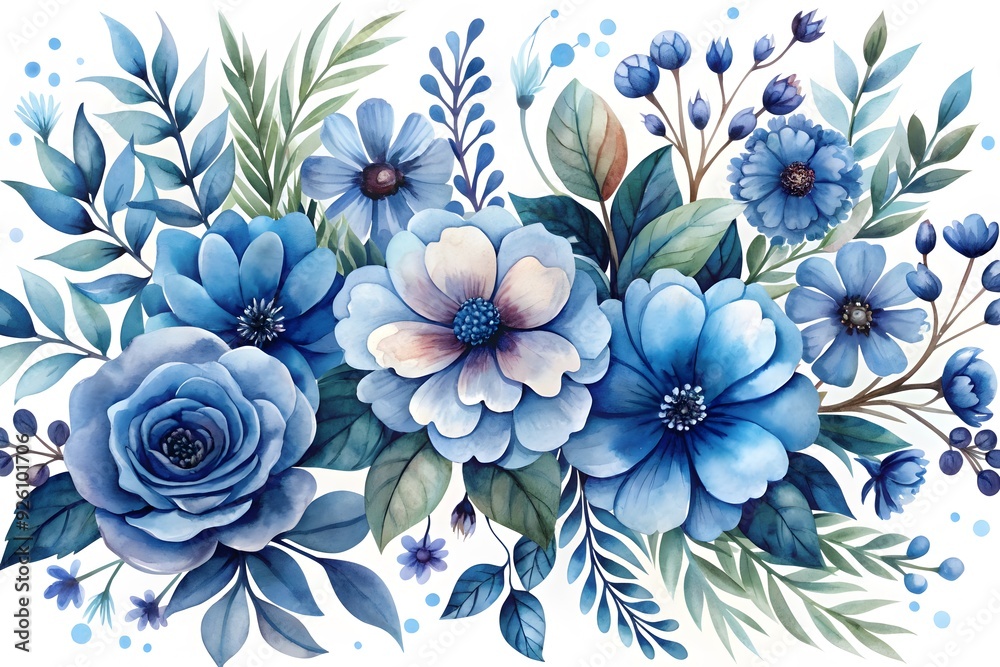 blue flower on a white background isolated with Branches and leafs Illustration
