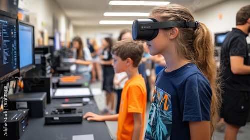 Young girl using VR headset