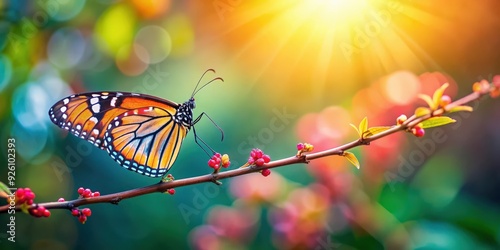 Butterfly resting delicately on a vibrant branch , nature, insect, colorful, beauty, wildlife, wings, close-up, macro