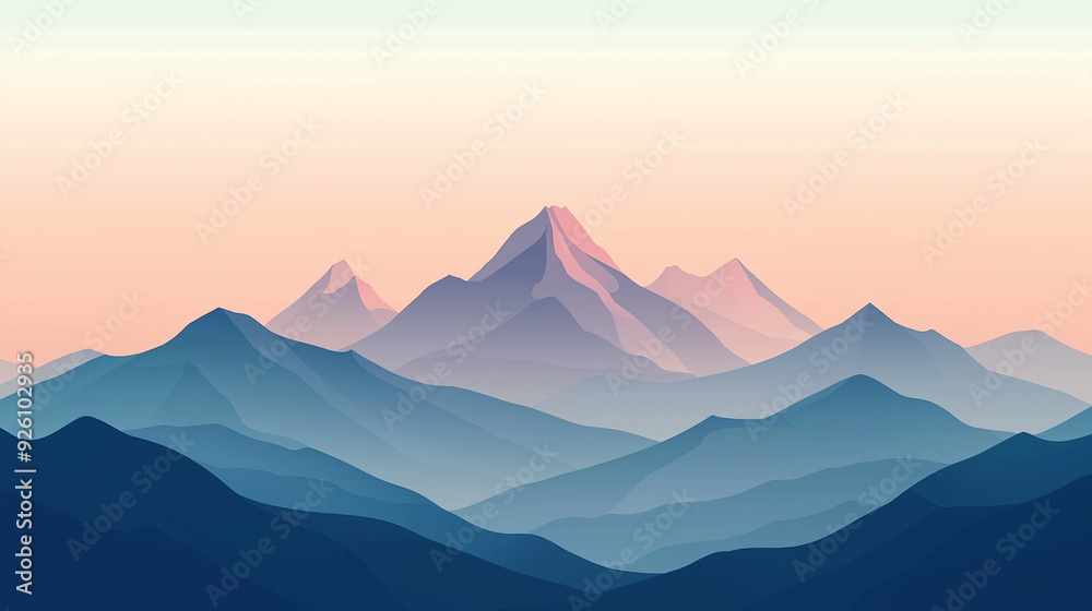 Fototapeta premium a minimalist mountain range with simple, layered shapes and soft gradients