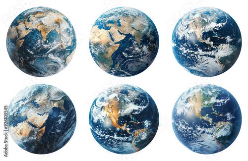 Multiple images of Earth globes isolated on transparent background