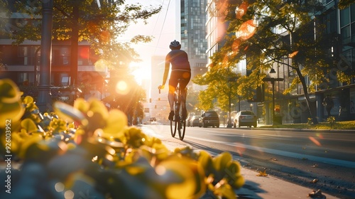 Cyclist Racing Along City B...