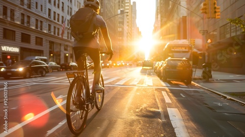 Cyclist races along urban b...