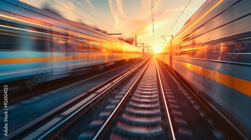 Train Speeding Through Sunr...