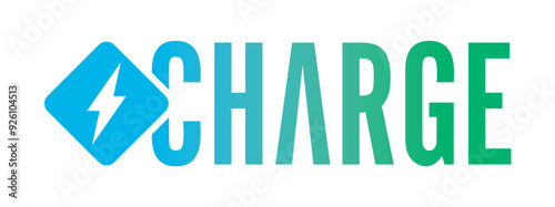 blue-green gradient charge logo. lightning symbol and charge concept