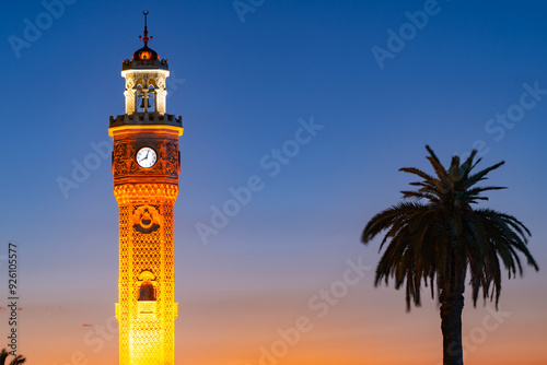 Izmir Clock Tower (Izmir Saat Kulesi) in the Sunset Time Photo, Kemer Izmir, Turkiye (Turkey) photo