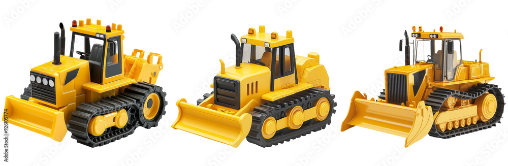 Obraz premium Yellow bulldozers set isolated on transparent background