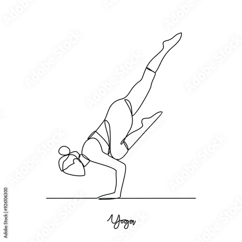 One continuous line drawing of Yoga activity vector illustration.  Yoga are combines physical postures, breathing technique, meditation, and philosophical principles. Sport theme design vector concept
