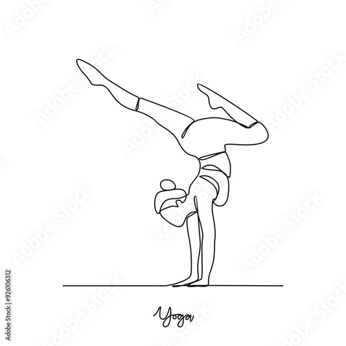 One continuous line drawing of Yoga activity vector illustration.  Yoga are combines physical postures, breathing technique, meditation, and philosophical principles. Sport theme design vector concept
