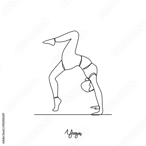 One continuous line drawing of Yoga activity vector illustration.  Yoga are combines physical postures, breathing technique, meditation, and philosophical principles. Sport theme design vector concept