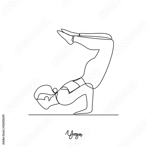 One continuous line drawing of Yoga activity vector illustration.  Yoga are combines physical postures, breathing technique, meditation, and philosophical principles. Sport theme design vector concept