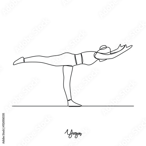 One continuous line drawing of Yoga activity vector illustration.  Yoga are combines physical postures, breathing technique, meditation, and philosophical principles. Sport theme design vector concept