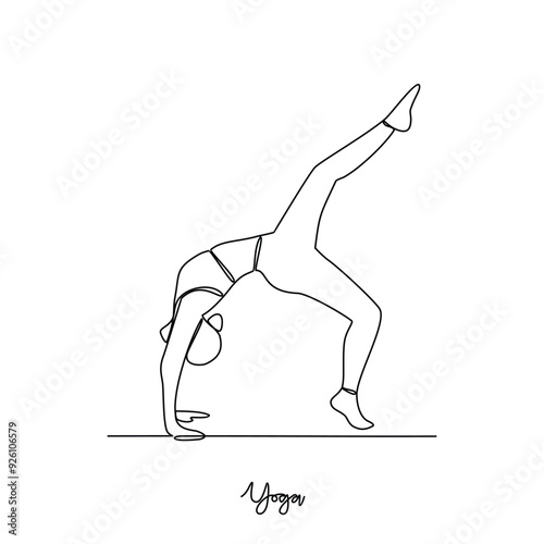 One continuous line drawing of Yoga activity vector illustration.  Yoga are combines physical postures, breathing technique, meditation, and philosophical principles. Sport theme design vector concept