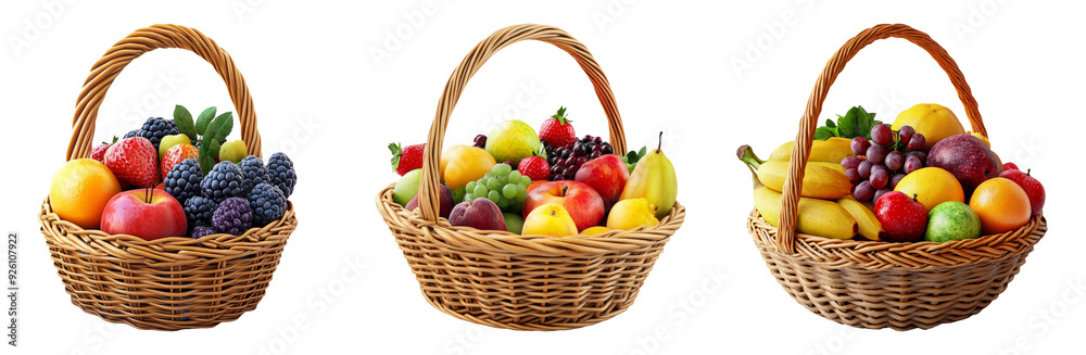 Fruit baskets set isolated on transparent background Fruit baskets set isolated on transparent background