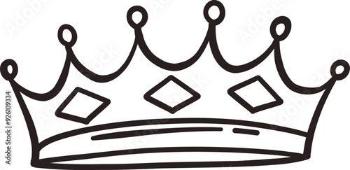 Crown hand drawn doodle line icon. Simple monochrome sketch of classic tiara for head of royal person or winner, medieval crown with teeth and royalty emblem in doodle style vector illustration