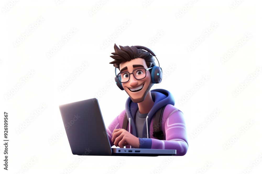 Headphones computer cartoon laptop. Headphones computer cartoon laptop.