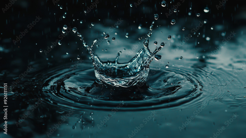 A single drop of water is falling into a body of water A single drop of water is falling into a body of water