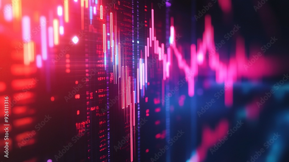 Financial Data Visualization: A captivating close-up of a digital screen displaying dynamic financial data, with vibrant red and blue lines tracing the trajectory of stock market fluctuations. Financial Data Visualization: A captivating close-up of a digital screen displaying dynamic financial data, with vibrant red and blue lines tracing the trajectory of stock market fluctuations.